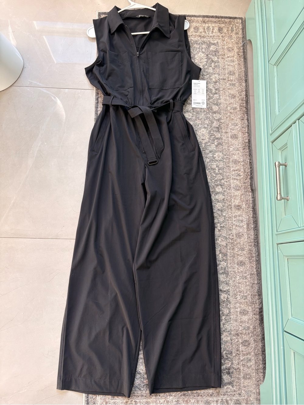Athleta Black Sleeveless Belted Jumpsuit